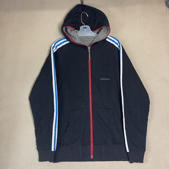 Adidas Original Hoodie Mens M Black Full Zip Reversable Heavyweight Athletic - Picture 1 of 12